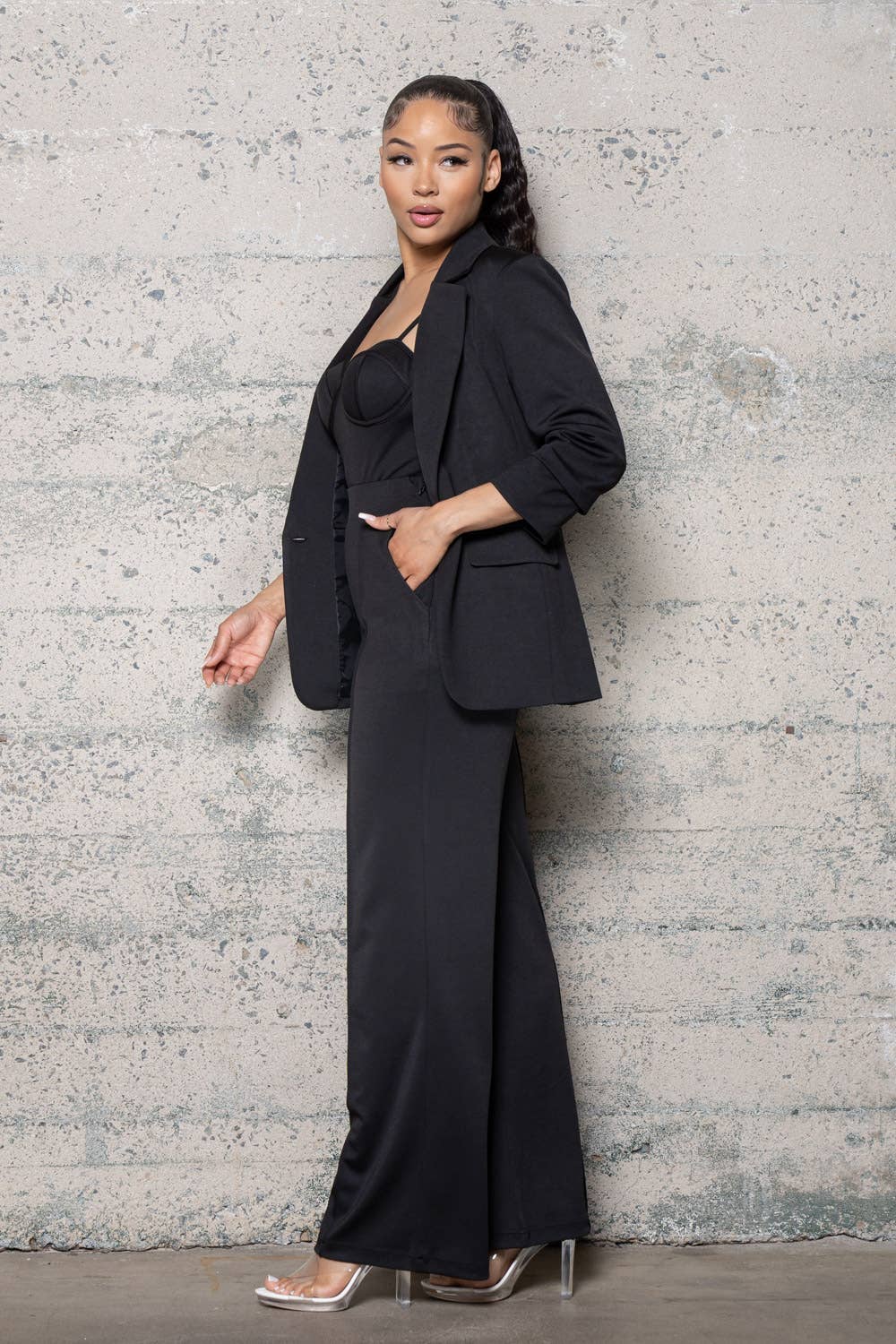 THREE PIECE STRETCH HEAVY KNIT SET
