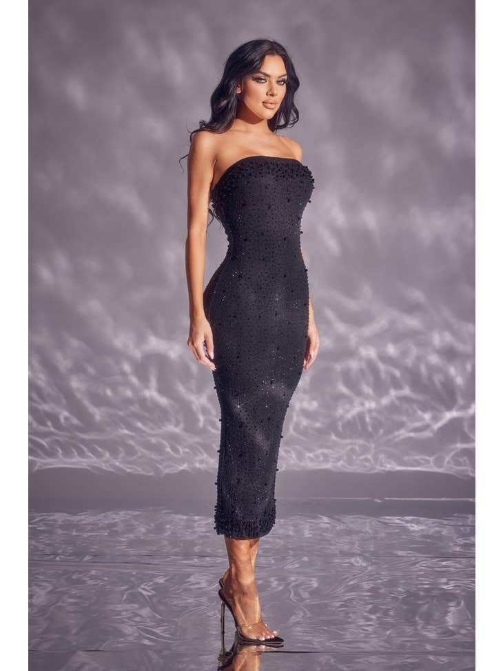 Rhinestone and Pearl Fitted Dress