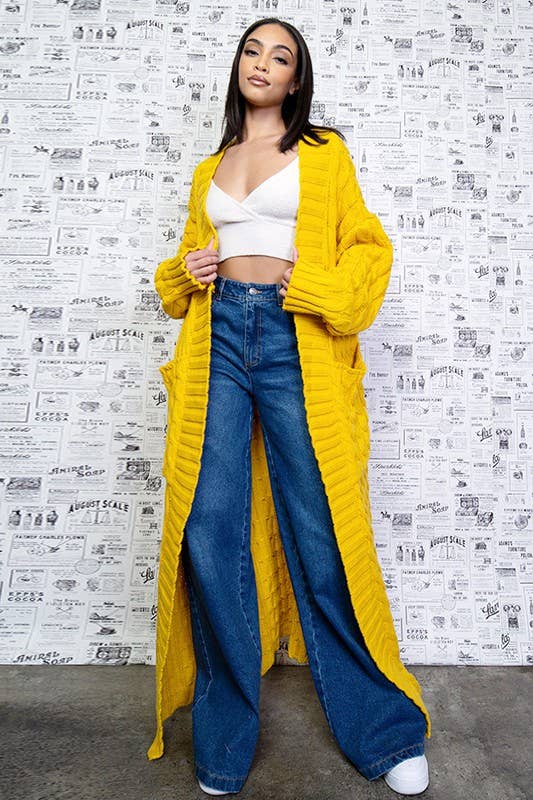 OVERSIZED MAXI CABLE KNITTED SWEATER CARDIGAN