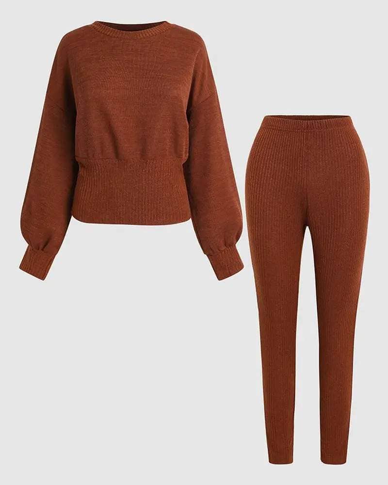 Lantern Sleeve Sweater and Pants Set