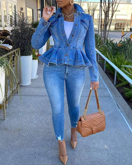 Ruffled Denim Coat