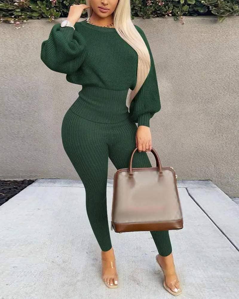 Lantern Sleeve Sweater and Pants Set