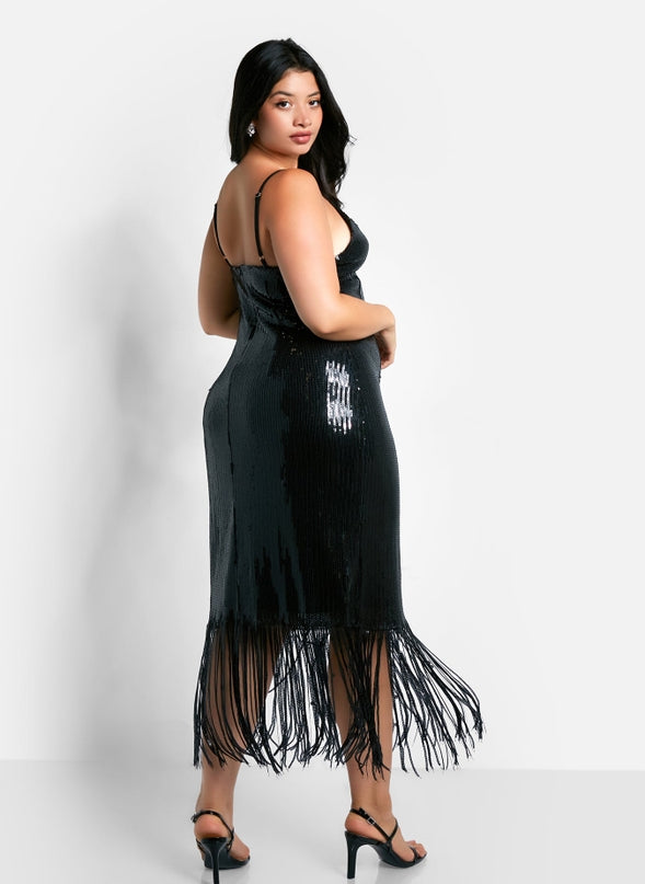Fringe Sequin Midi Dress