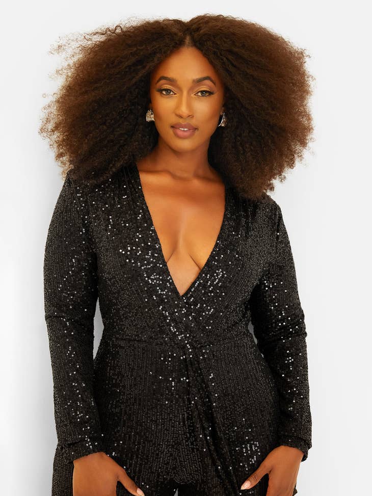 V-Neck Sequin Jumpsuit