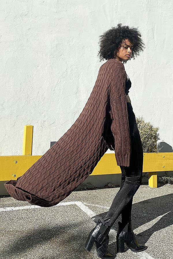 OVERSIZED MAXI CABLE KNITTED SWEATER CARDIGAN