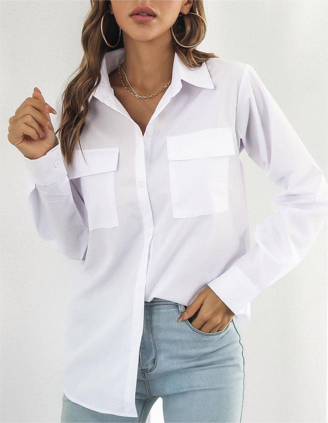 Long-sleeved midi shirt blouse top women