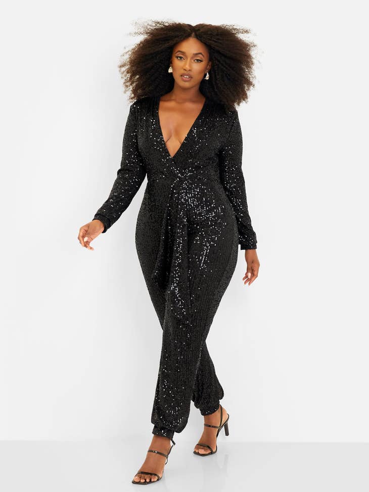 V-Neck Sequin Jumpsuit