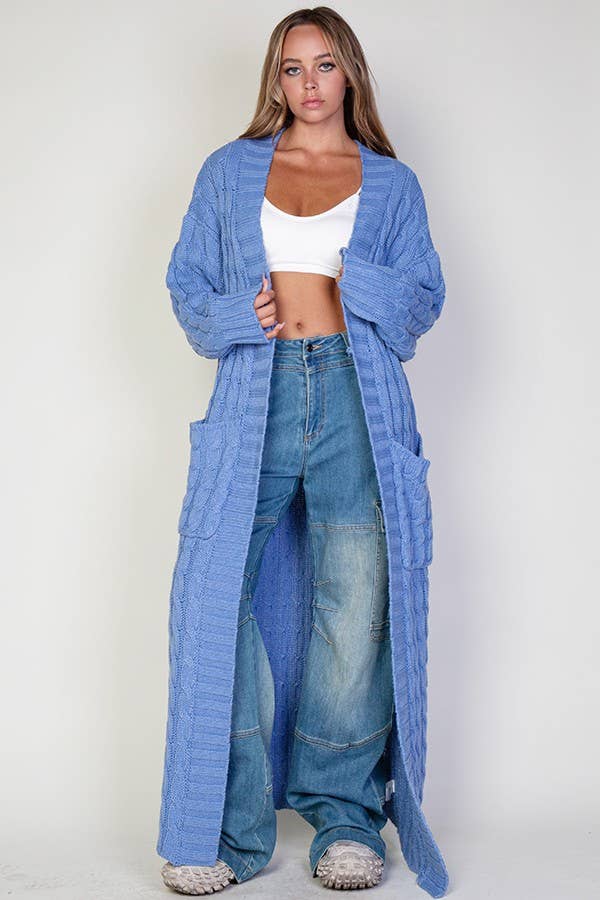 OVERSIZED MAXI CABLE KNITTED SWEATER CARDIGAN