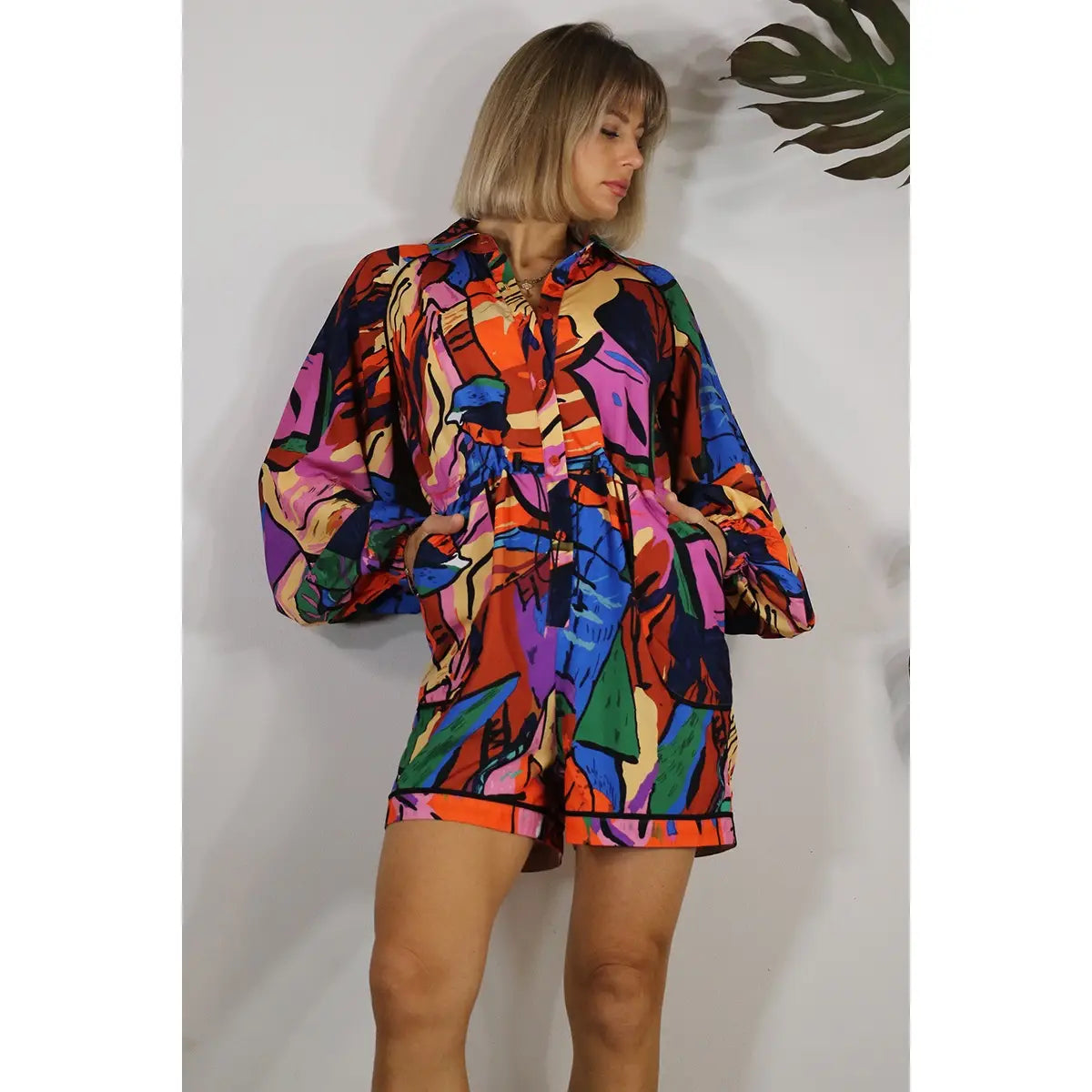 Multi Print Button Down Romper