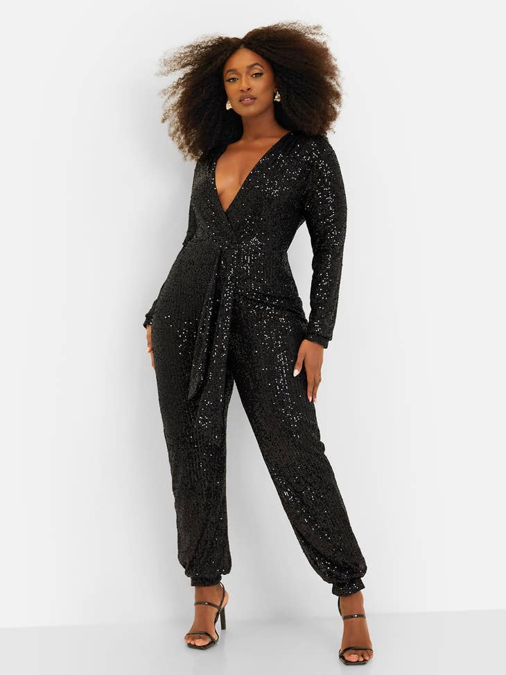 V-Neck Sequin Jumpsuit