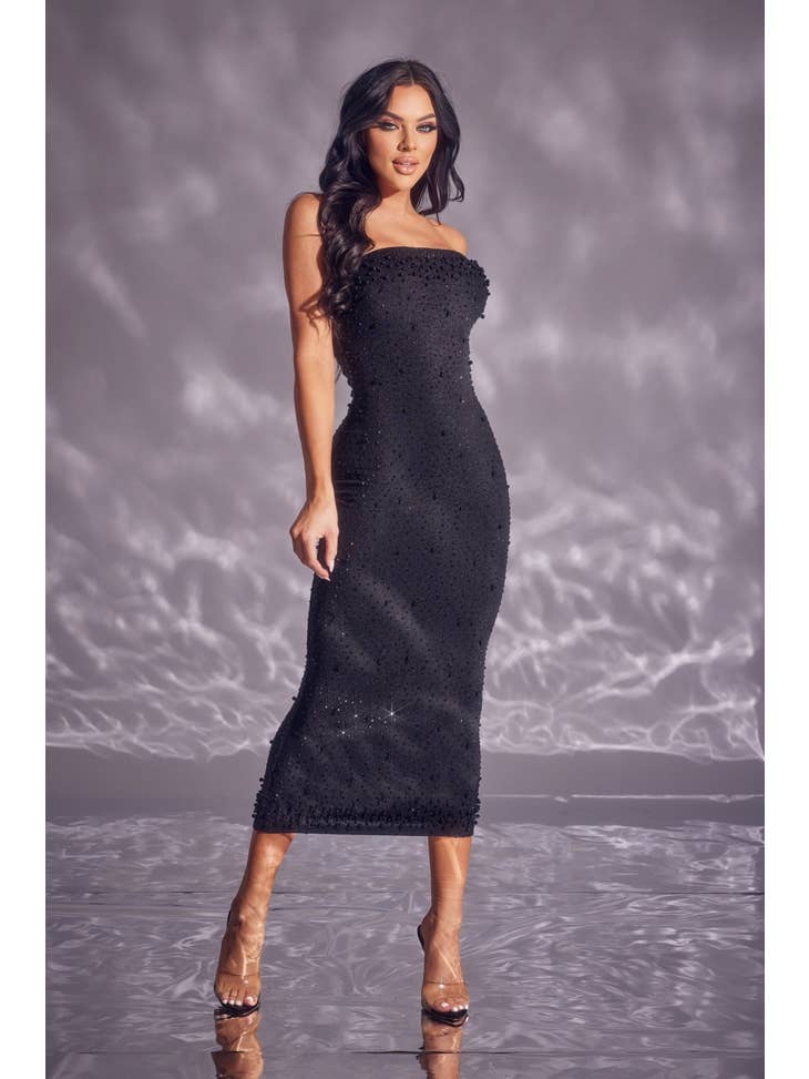 Rhinestone and Pearl Fitted Dress