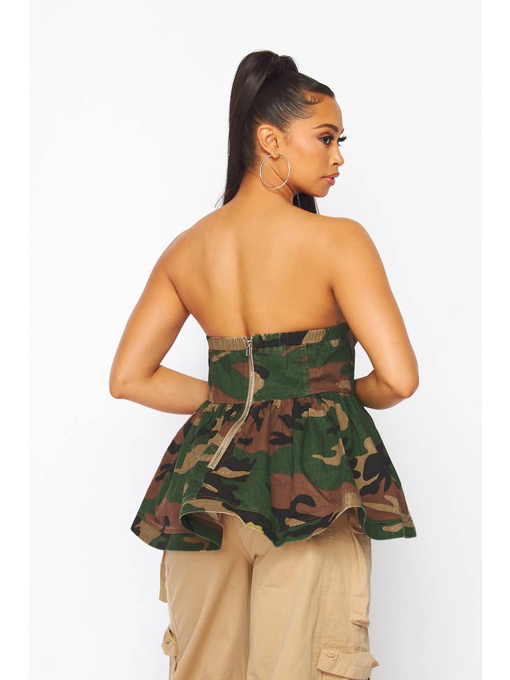 Peplum Camo Top