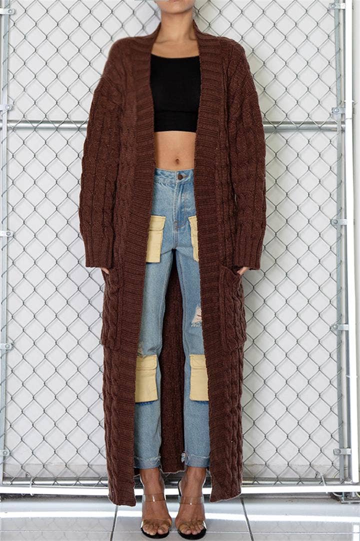 OVERSIZED MAXI CABLE KNITTED SWEATER CARDIGAN