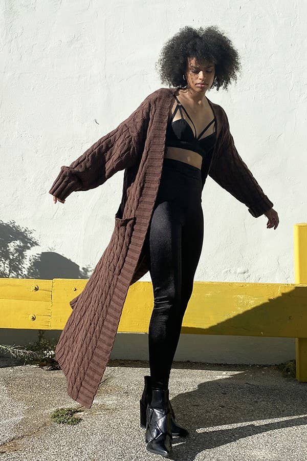 OVERSIZED MAXI CABLE KNITTED SWEATER CARDIGAN