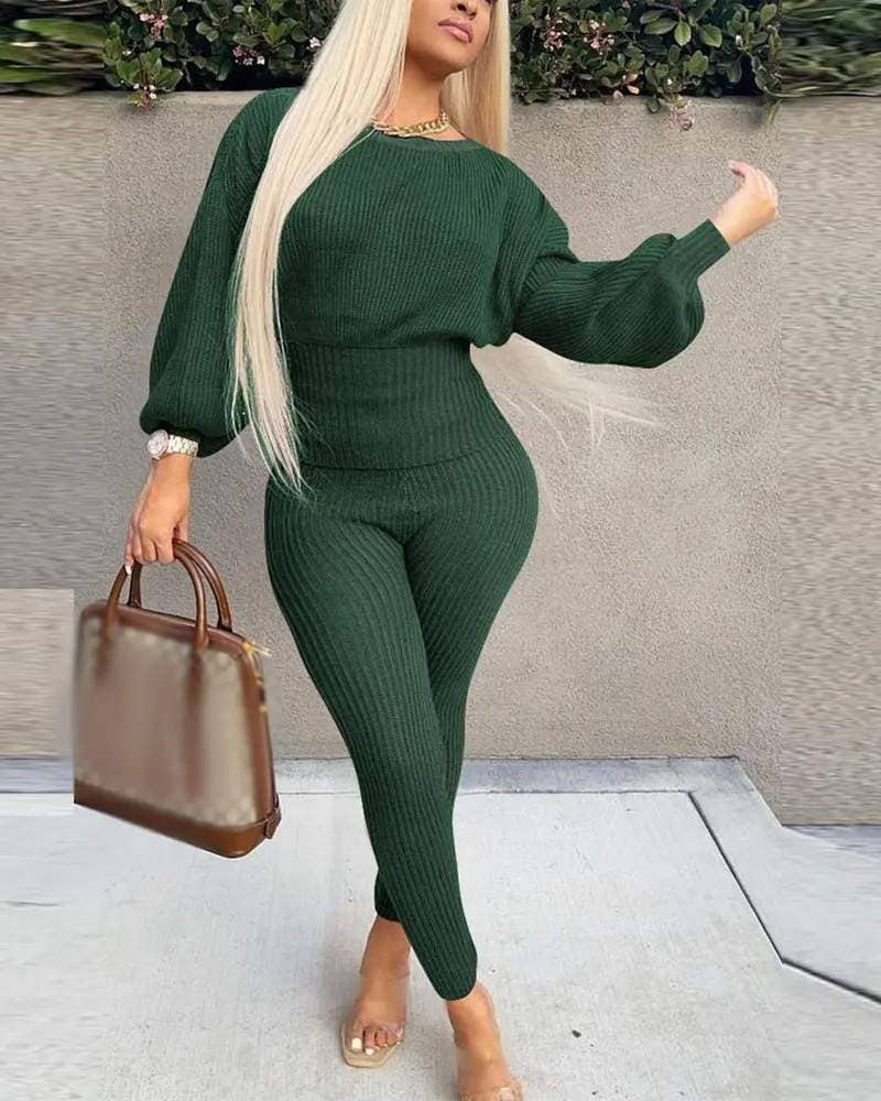 Lantern Sleeve Sweater and Pants Set