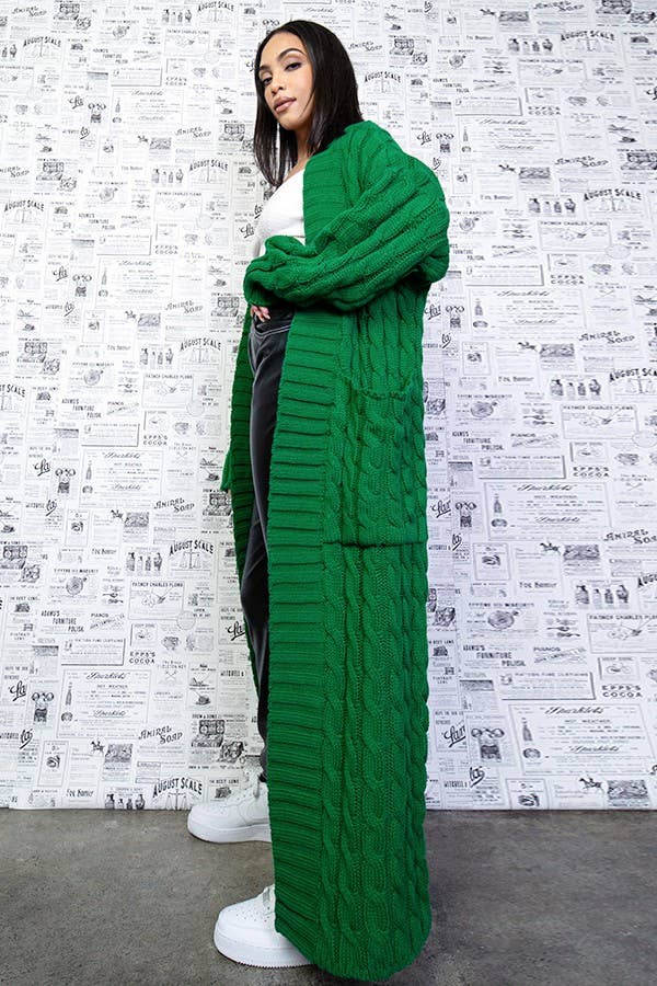 OVERSIZED MAXI CABLE KNITTED SWEATER CARDIGAN