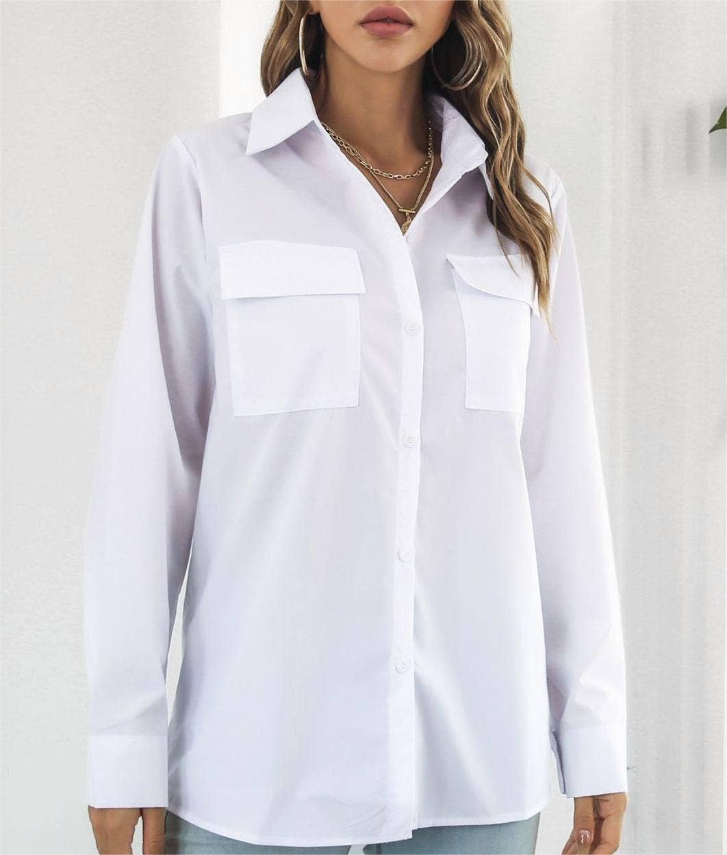 Long-sleeved midi shirt blouse top women