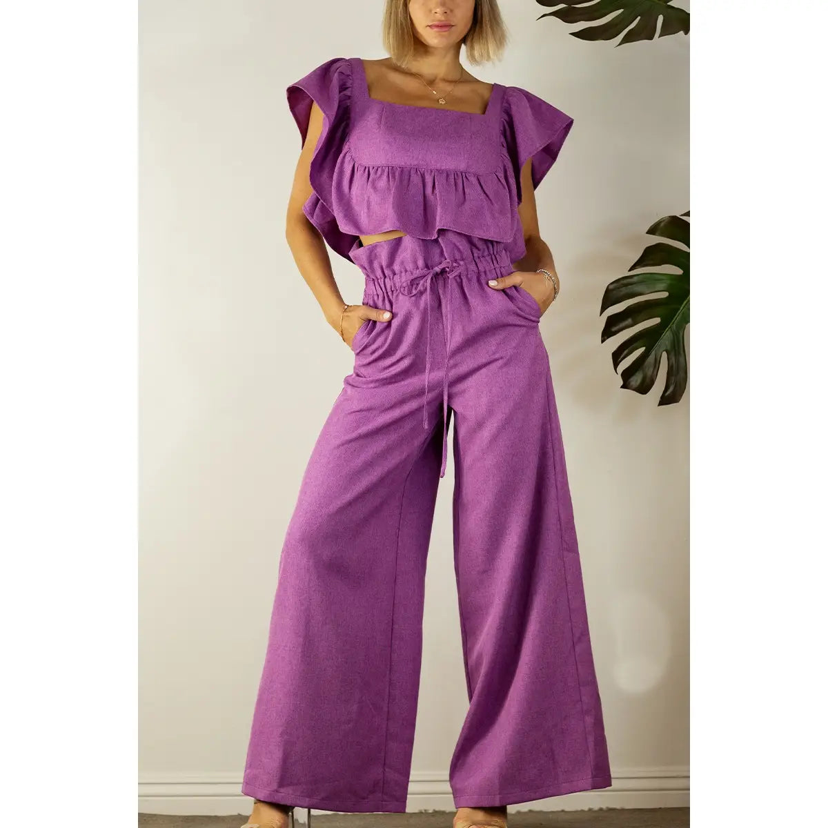Two Tone Ruffled Pants Set