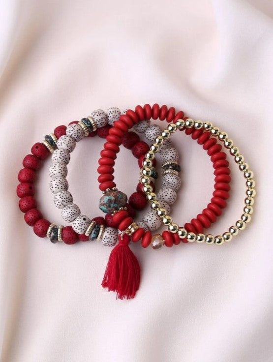 4-Piece Beaded Bracelets w/ Tassel