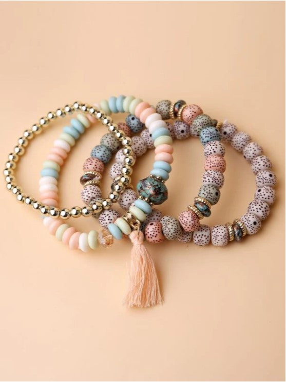4-Piece Beaded Bracelets w/ Tassel
