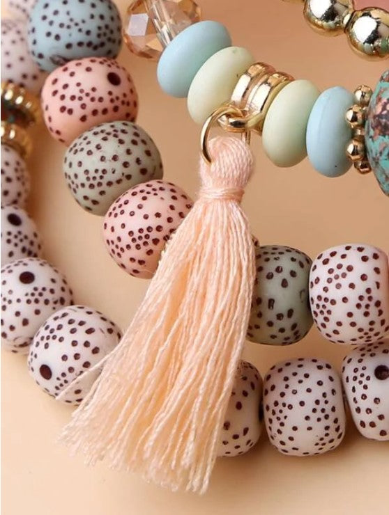 4-Piece Beaded Bracelets w/ Tassel
