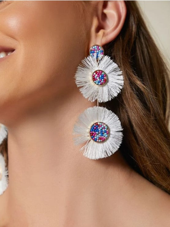 Berry White Tassel Earrings