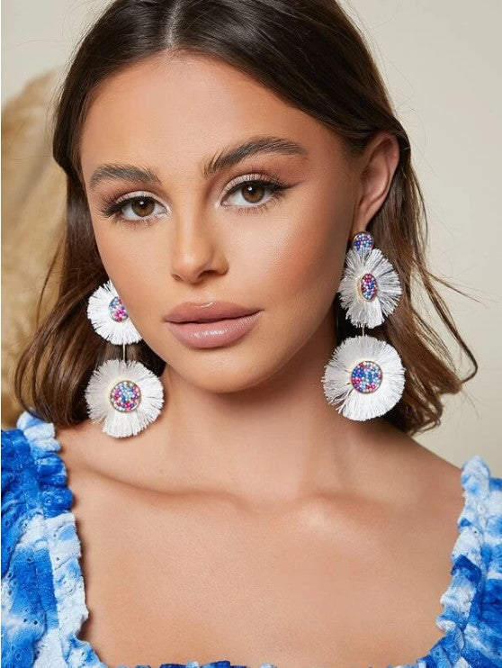 Berry White Tassel Earrings