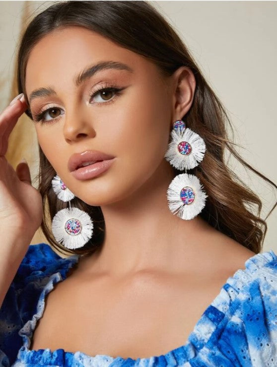 Berry White Tassel Earrings