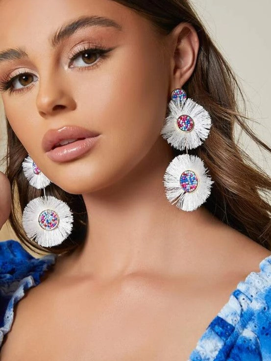 Berry White Tassel Earrings