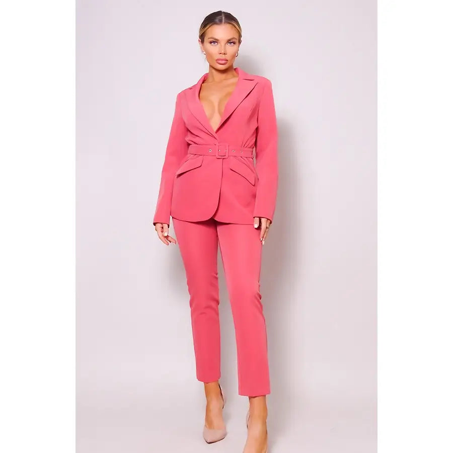 Celine Belted Jacket Suit Set