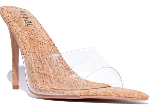 Clear Cork Stiletto Heels