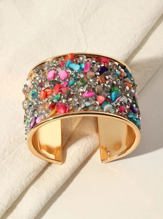 Gem Studded Cuff Bracelet, Neutral