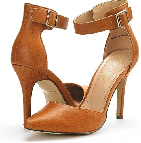 Leather Ankle-Strap Stiletto Pumps