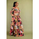 Plus Size Pattern Wrap Top and Maxi Skirt Set