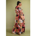 Plus Size Pattern Wrap Top and Maxi Skirt Set