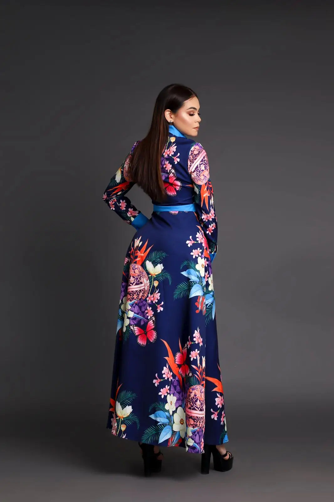 Floral Print Neck-Tie Maxi Dress