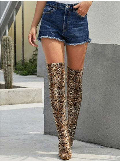 Snakeskin Thigh High Boots