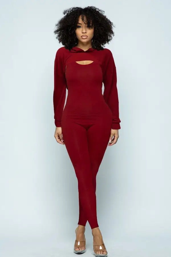 Two Piece Jumpsuit Set, Burgundy