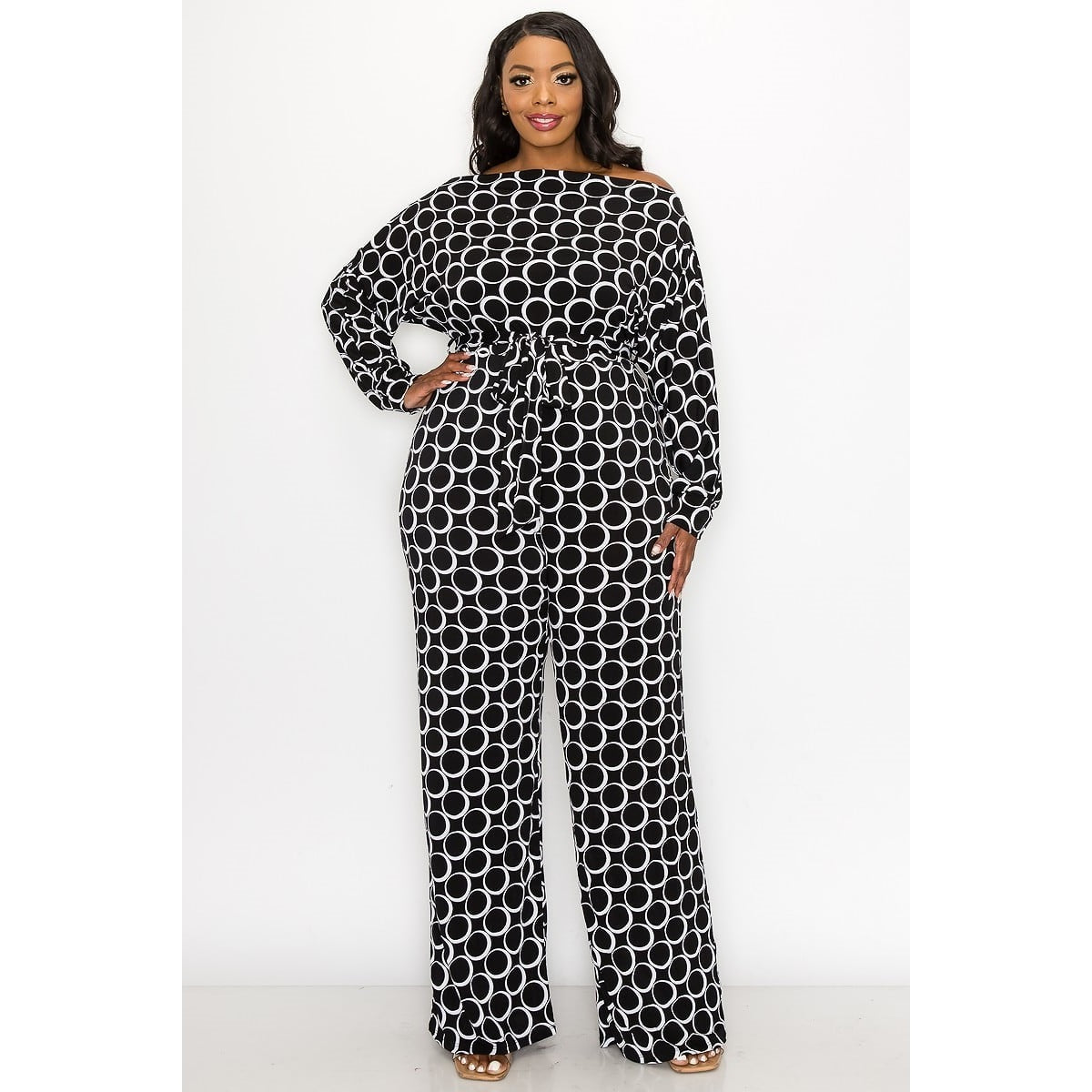 Boat Neck Self Belt Jumpsuit