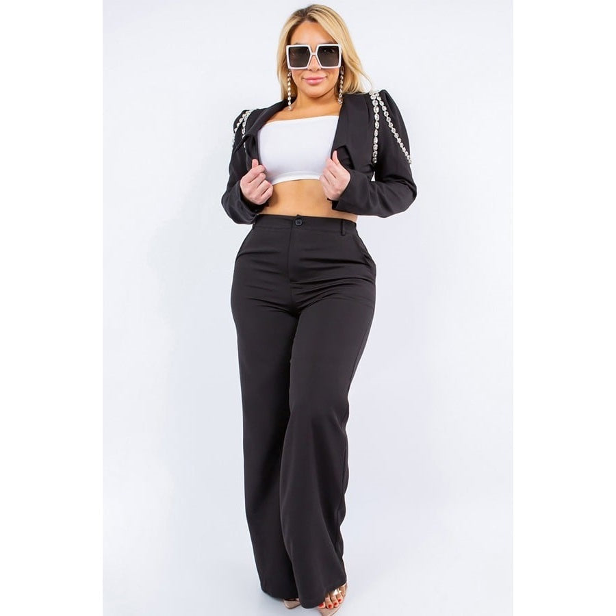 Crop Blazer and High Waist Set