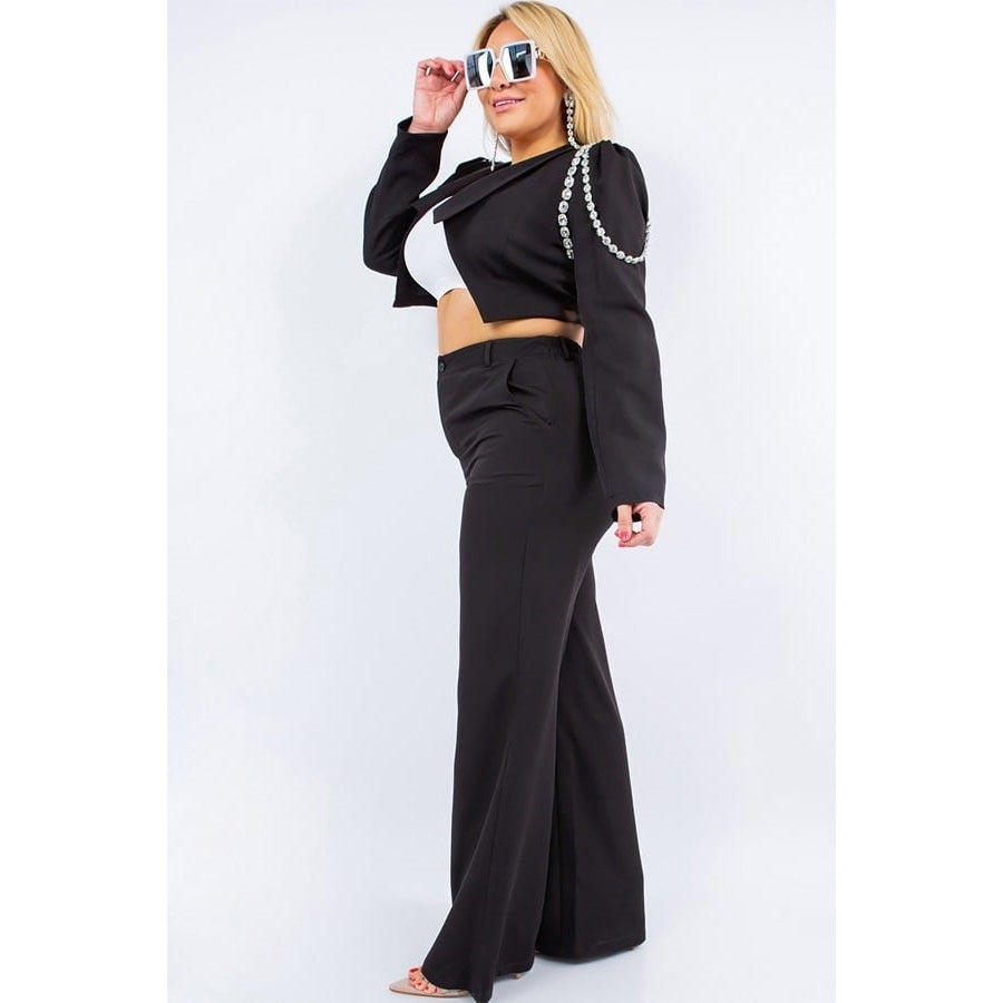 Crop Blazer and High Waist Set