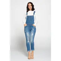 Distressed Denim Overalls