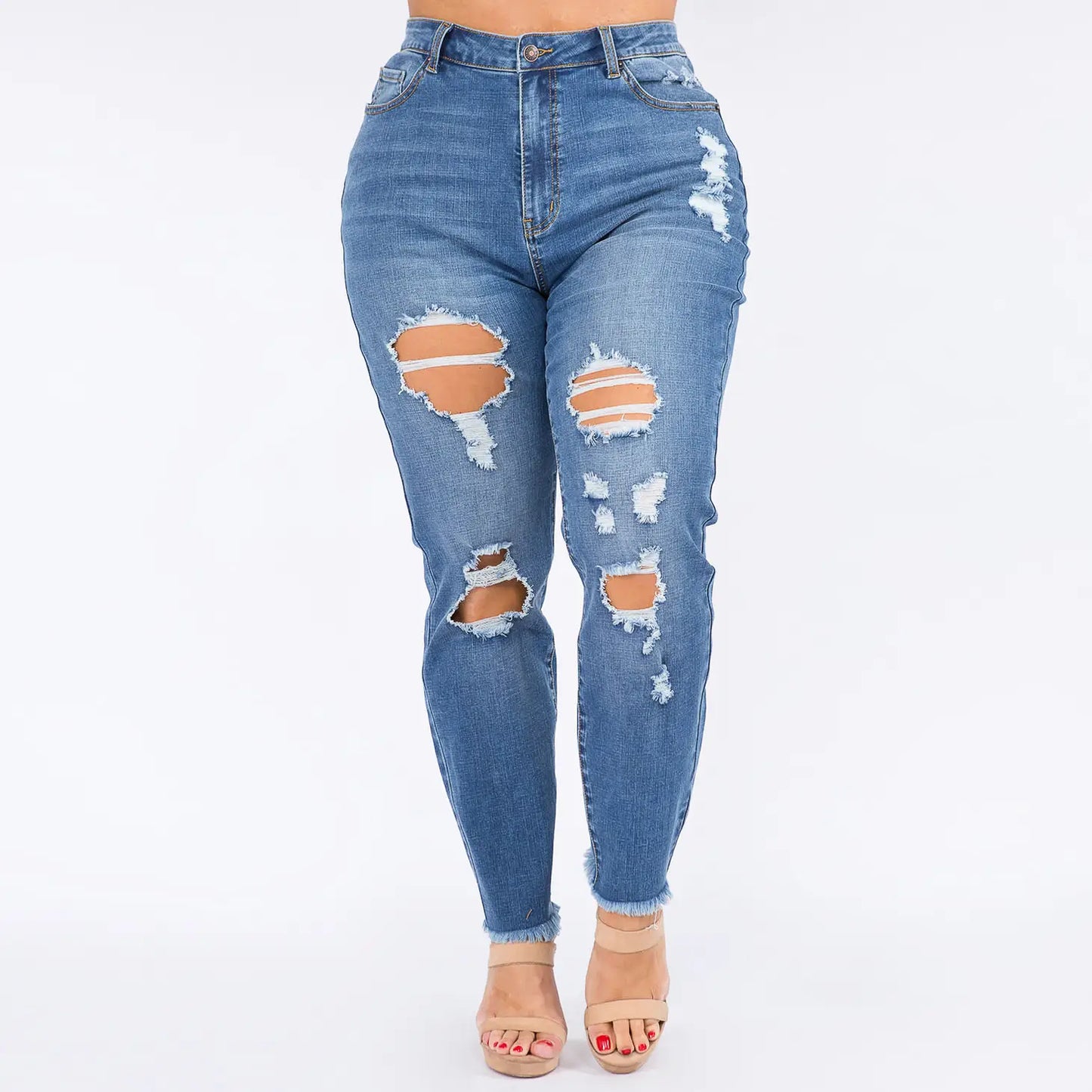 Plus Size High Waist Distressed Skinny Jeans