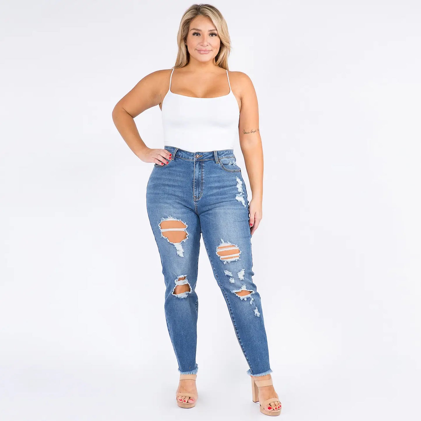 Plus Size High Waist Distressed Skinny Jeans