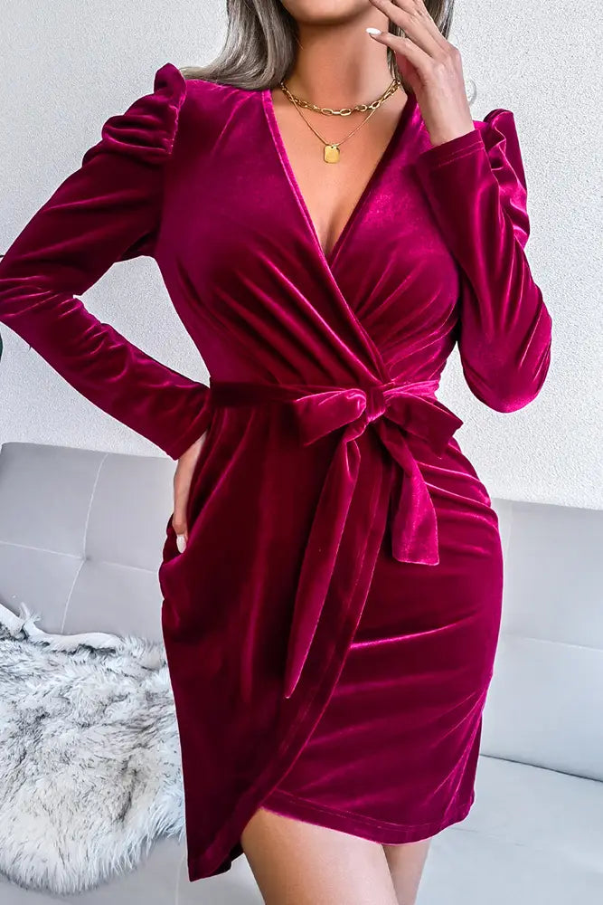 Velvet Bodycon Dress, Wine