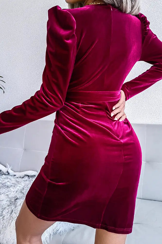 Velvet Bodycon Dress, Wine