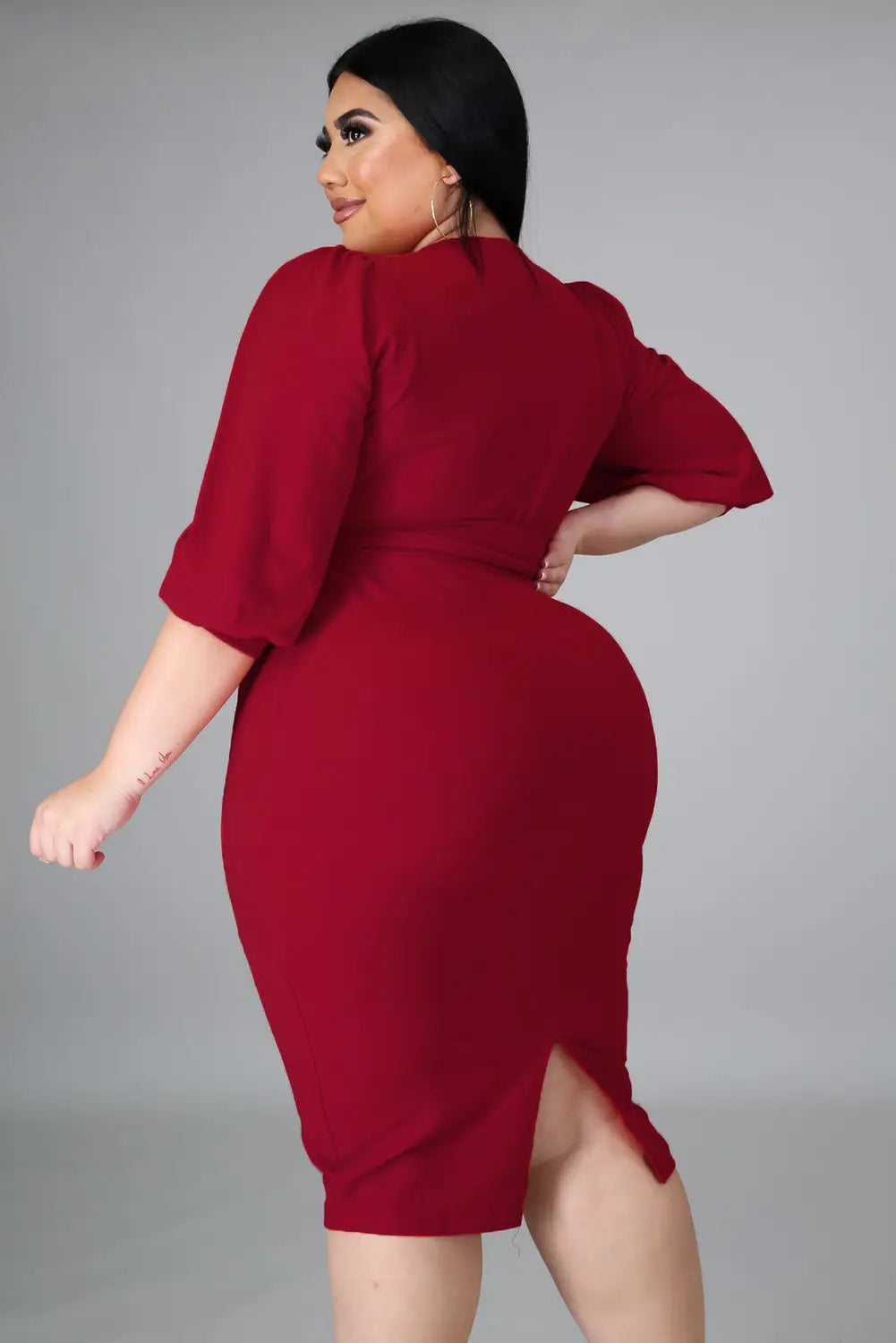 Plus Sized V-Neck Midi Dress