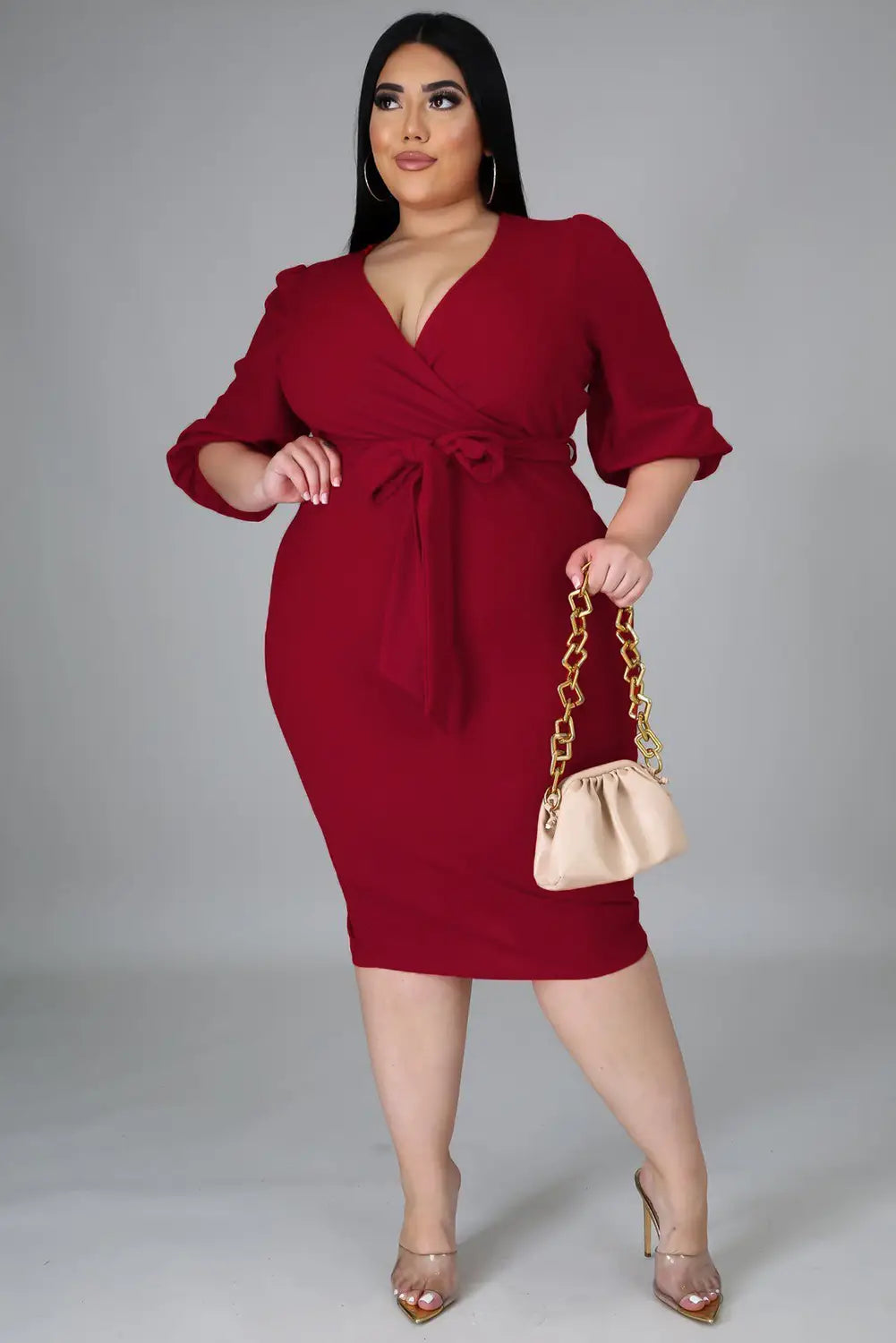 Plus Sized V-Neck Midi Dress