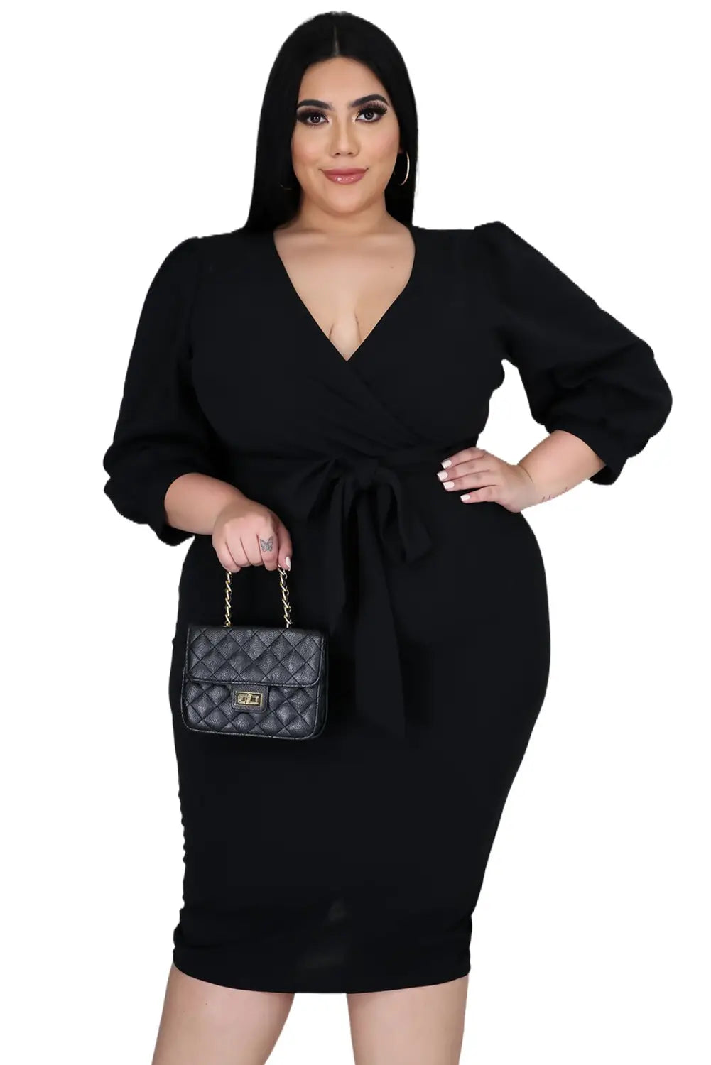 Plus Sized V-Neck Midi Dress