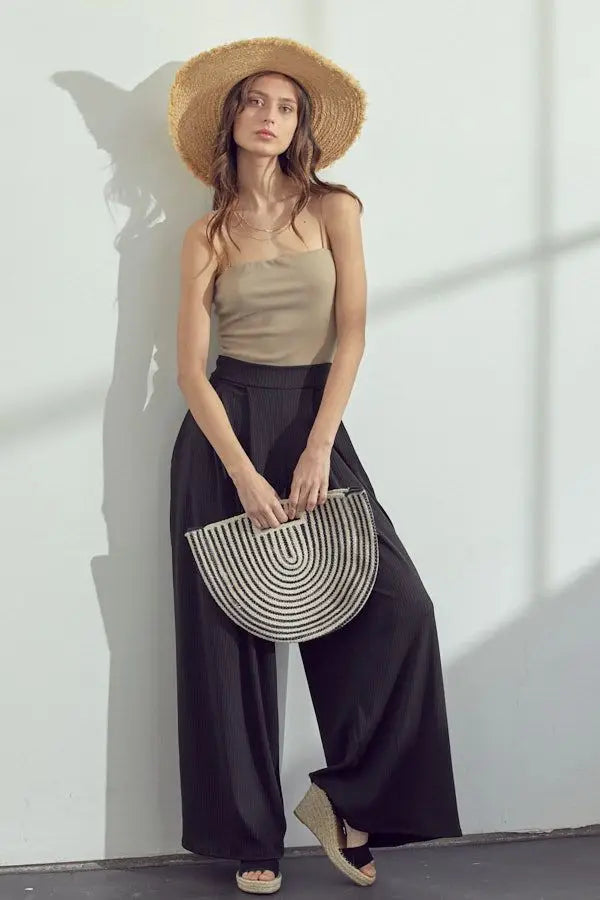 Wide-Leg Elastic Pants